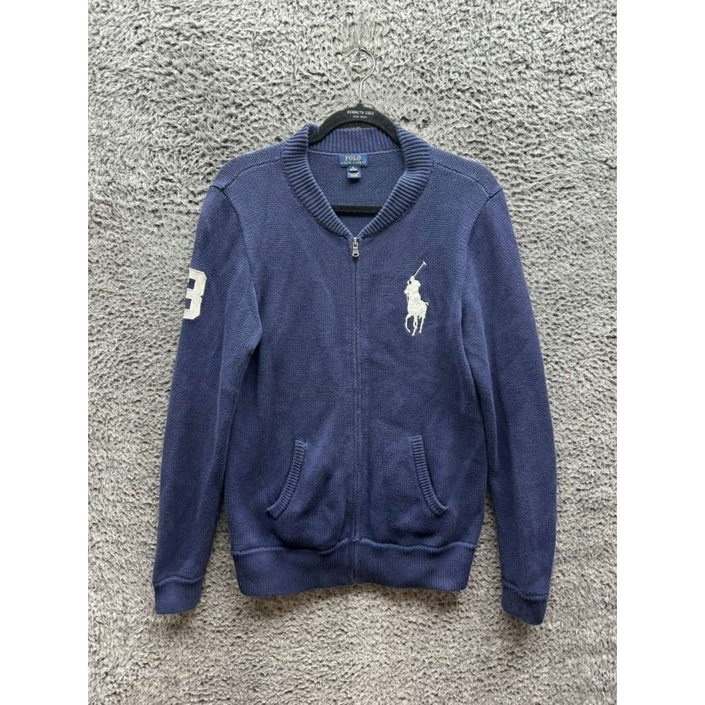 Polo Ralph Lauren Embroidered Full-Zip Sweater Navy Blue Boys Size XL (18-20)‎
